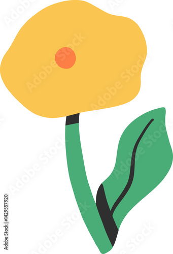 Minimalist hand drawn yellow floral illustration