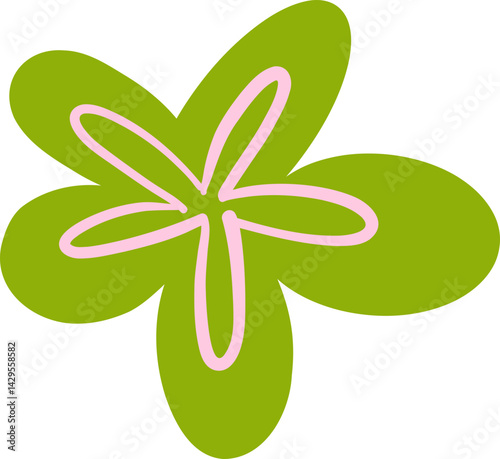 Abstract light green floral shape with outline details for decoration
