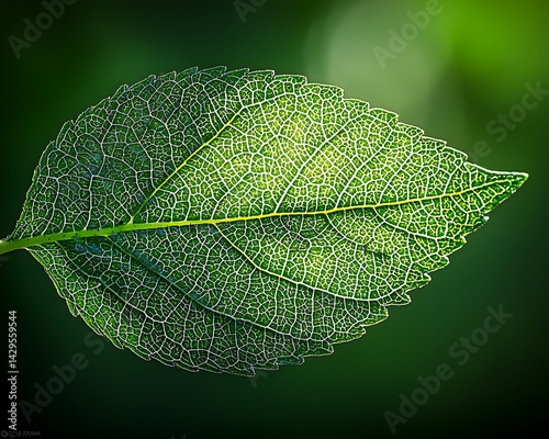 Detailed close-up of a vibrant green leaf, showcasing intricate venation photo