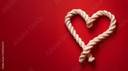 Twisted rope forming a heart shape on a red background. Great for Valentine’s Day, love concept visuals, and relationship symbolism.
