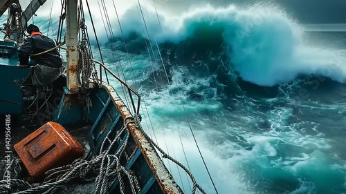 Stormy Seas: A Fisherman Braces Against the Fury of Nature