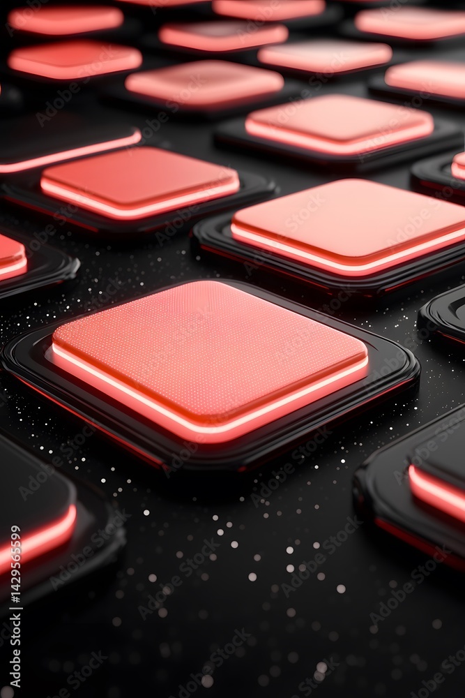 Fototapeta premium Abstract Red Neon Squares Digital Technology Background