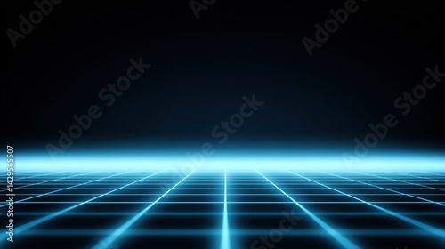 Obraz na płótnie Futuristic digital landscape with glowing grid pattern and dark background creating a sci-fi atmosphere. w salonie