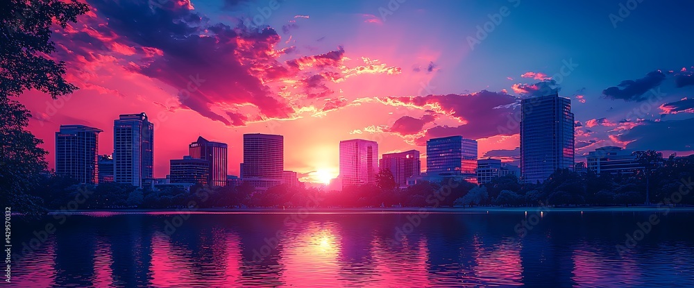 Fototapeta premium Vibrant Sunset Cityscape