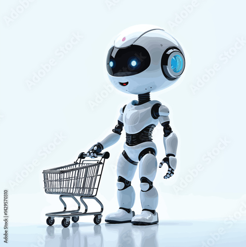 Cute robot shopping online ai assistant for e commerce retail automation and customer service solutions