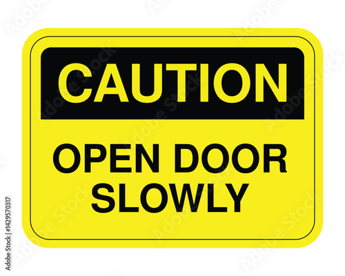Caution Open Door Slowly Sign, Workplace Safety Precaution, Hazard Prevention Notice – High Quality Stock Image