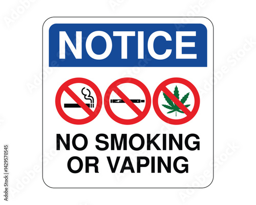 No Smoking or Vaping Notice Sign, Policy Reminder, Smoke-Free Environment – High Quality Stock Image