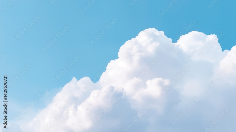 Bright and fluffy clouds float against a clear blue sky during a sunny day.