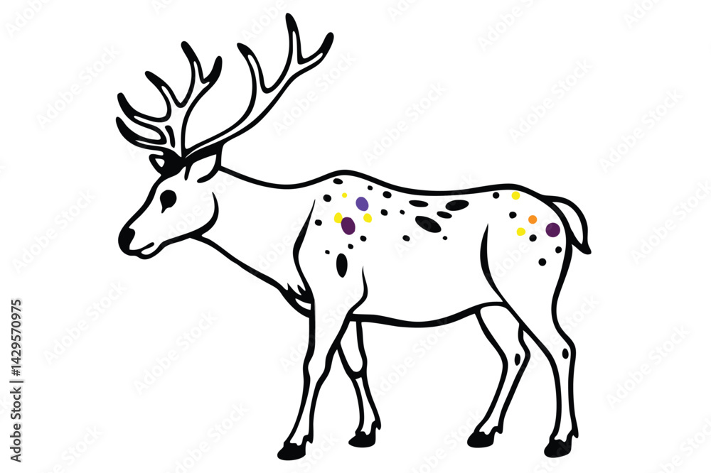 Obraz premium Colorful artistic elk in with colorful paint splatters on white background.
