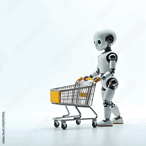 Robot shopping cart ai automation future technology artificial intelligence retail innovation smart store concept