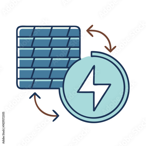 Renewable heating icon with blue arrows, sustainable energy symbol