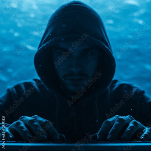 a creepy man in a dark corner using digital equipment as the concept of sextortion or dark web