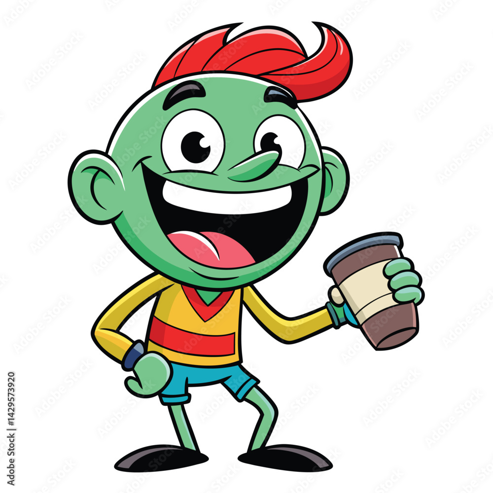 Obraz premium Cartoon character enjoying a coffee