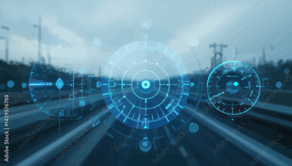 Obraz premium Futuristic Blue Digital Interface on a Highway