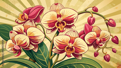 Vintage background with orchids and space for text
