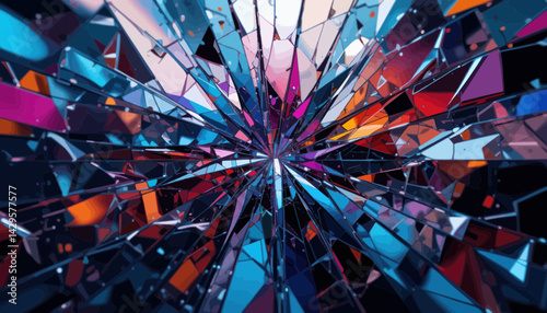 Shattered Glass Abstract Background with Colorful Fragments