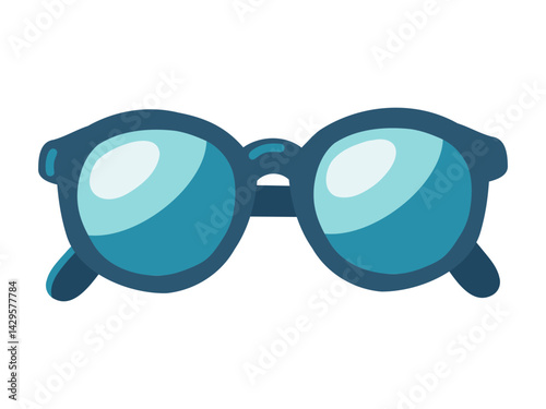 Summer sunglasses with round blue lenses with dark blue frame. Cartoon style. Vector illustration on white background.