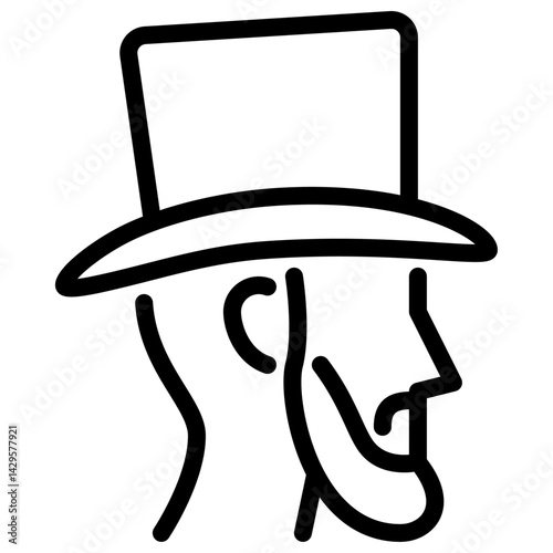 man wear top hat outline icon. male avatar side black line illustration.