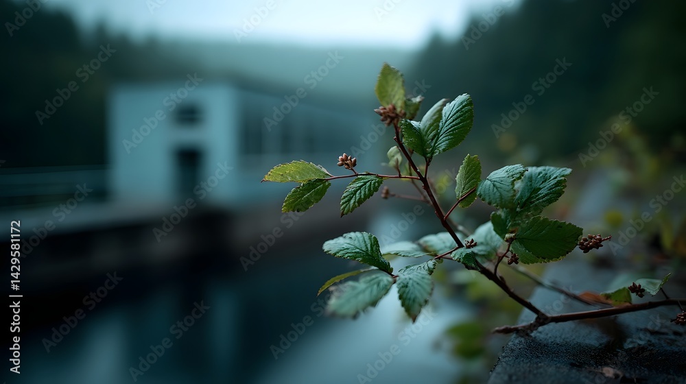 Minimalist hydro plant blending into a forest setting