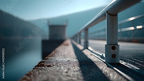 Modern minimalist bridge over a hydroelectric plant