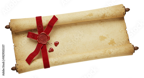 royal scroll with ribbon and old wax seal isolated