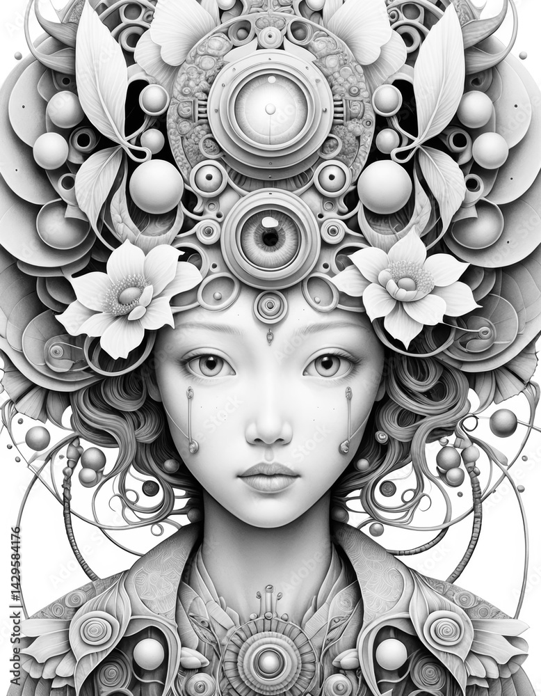 Surreal Portrait Coloring Page Illustration