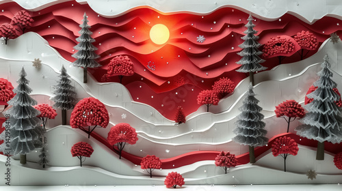 Obraz na płótnie Winter Christmas and New year composition in paper cut style w salonie