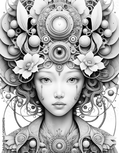 Obraz na płótnie Surreal Portrait Coloring Page Illustration
w salonie