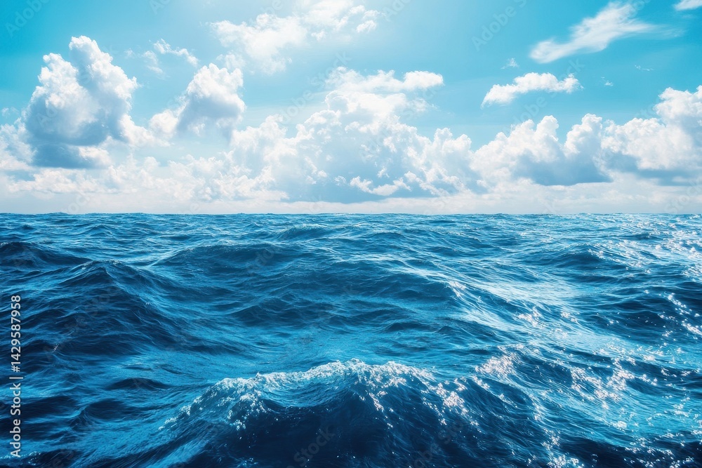 Fototapeta premium Water Painting. Artistic Ocean View on Canvas with Sky and Waves