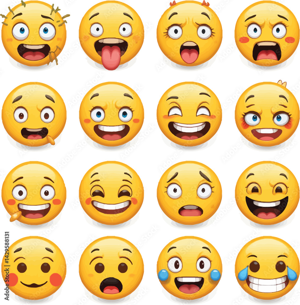 Fototapeta premium Funny Emoji Vector, Weird Reaction Set, Social Media