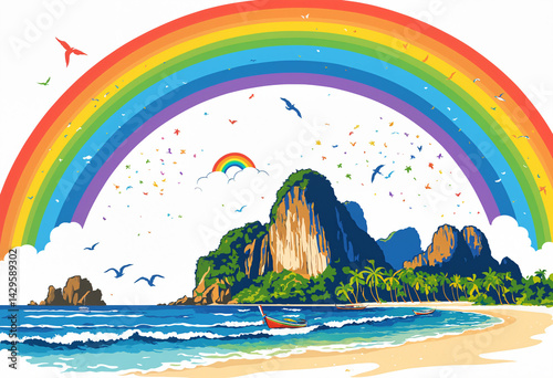 a vibrant rainbow over a tr...