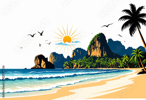 a sunny tropical beach with a traditional boat