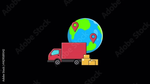 Animated Globe with Location Icon and Delivery Truck. Global Shipping Concept Video - Transparent