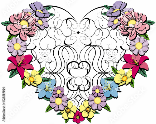 heart with colored flowers 2