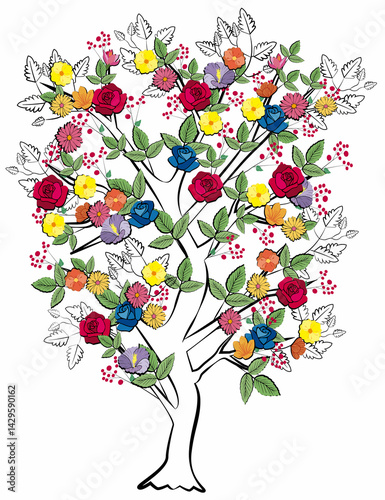 tree with colored flowers