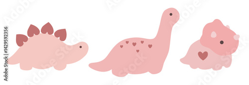 Cute pink dinosaur white background illustration. Pink dino vector.  