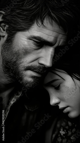 Joel and Ellie finally free of turmoil and happy ever after. Last of Us embrace hug care 