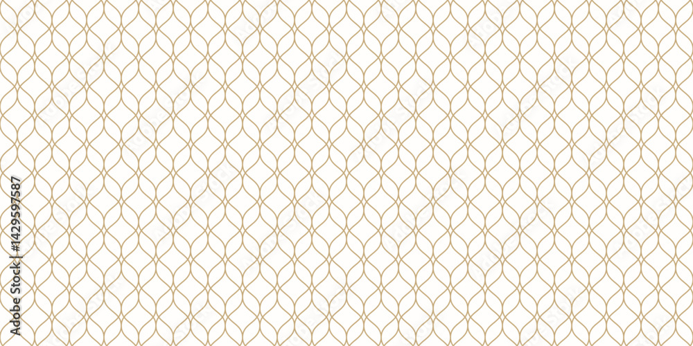 Luxury vector seamless pattern in Islamic style. Golden delicate mesh, grid, lattice, thin curved lines. Abstract geometric ornament. Gold and white background texture. Elegant repeated geo design Luxury vector seamless pattern in Islamic style. Golden delicate mesh, grid, lattice, thin curved lines. Abstract geometric ornament. Gold and white background texture. Elegant repeated geo design