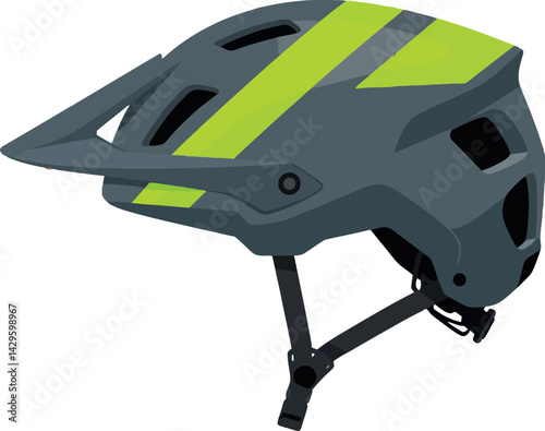 Mountain bike helmet with neon yellow stripe for cycling safety and protection vector illustration 
