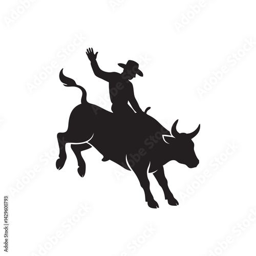 bull and rider rodeo silhouette vector
