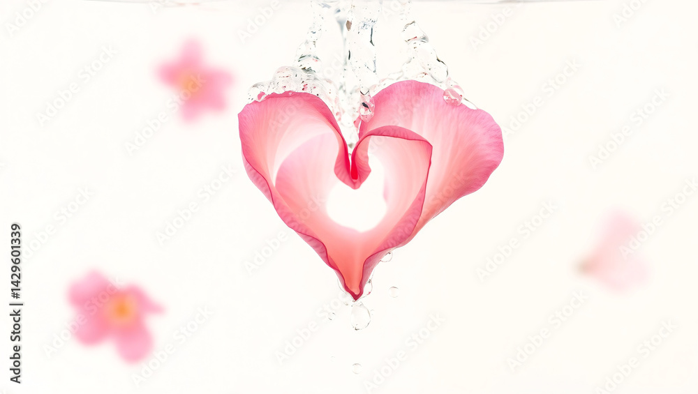 Pink petals forming heart in water create with generative ai Pink petals forming heart in water create with generative ai