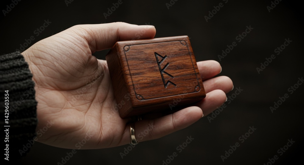Fototapeta premium Hand Holding Carved Wooden Box - Photo