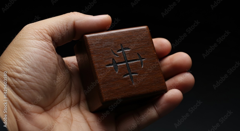 Obraz premium Hand holding engraved wooden cube - photo