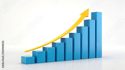 Business Growth Bar Chart with Rising Yellow Arrow – Financial Success Concept

