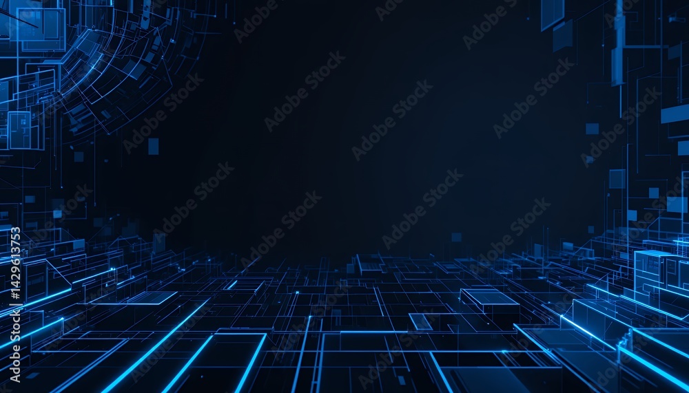 Abstract Tech Conference Background Neon Blue Geometric Patterns Abstract Tech Conference Background Neon Blue Geometric Patterns