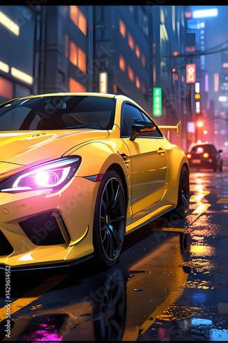 bright yellow car with curved tinted glass