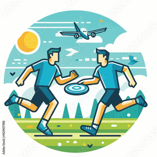 sport, activity, throwing, game, play, fun, people, disc, ultimate, flying, vector, summer, joy, hobby, illustration, leisure, lifestyle, outdoors, recreation, plastic, frisbee, cheerful, happiness, m
