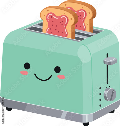 Cute smiling toaster with two slices of bread vector illustration in pastel colors 