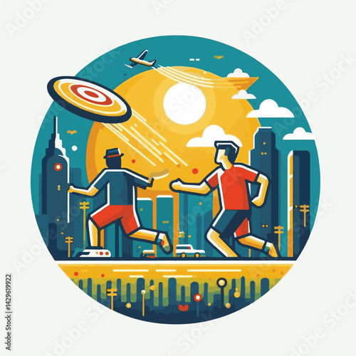 sport, activity, throwing, game, play, fun, people, disc, ultimate, flying, vector, summer, joy, hobby, illustration, leisure, lifestyle, outdoors, recreation, plastic, frisbee, cheerful, happiness, m