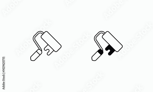 Paint Roller icons set Line and Glyph black vector icon stock illustration